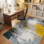 Gray Yellow Abstract Brush Stroke Rug - Office View