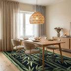 Green Bamboo Forest Foliage Rug Dining Room View