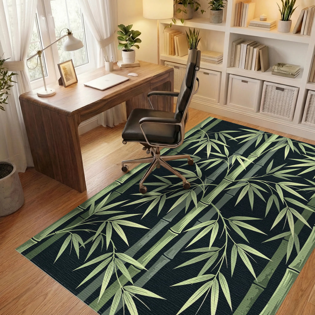 Green Bamboo Forest Foliage Rug Office View