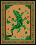 Green Crocodile Garden Border Rug - Cutout View