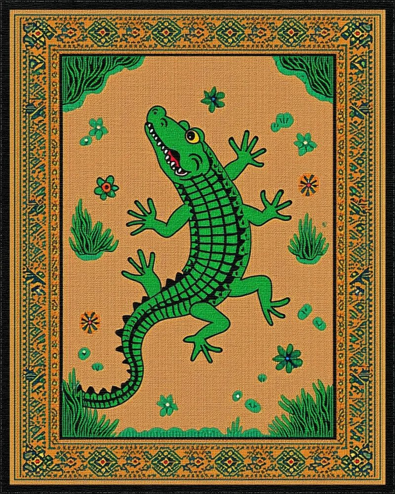 Green Crocodile Garden Border Rug - Cutout View