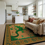Green Crocodile Garden Border Rug - Living Room View