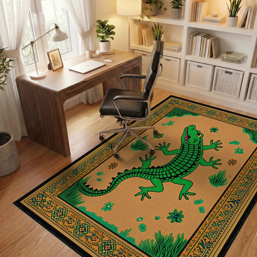 Green Crocodile Garden Border Rug - Office View