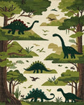 Green Forest Dinosaur Landscape Rug - Cutout View