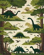 Green Forest Dinosaur Landscape Rug - Cutout View