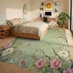 Green Garden Floral Branches Rug - Bedroom View