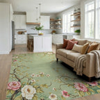 Green Garden Floral Branches Rug - Living Room View