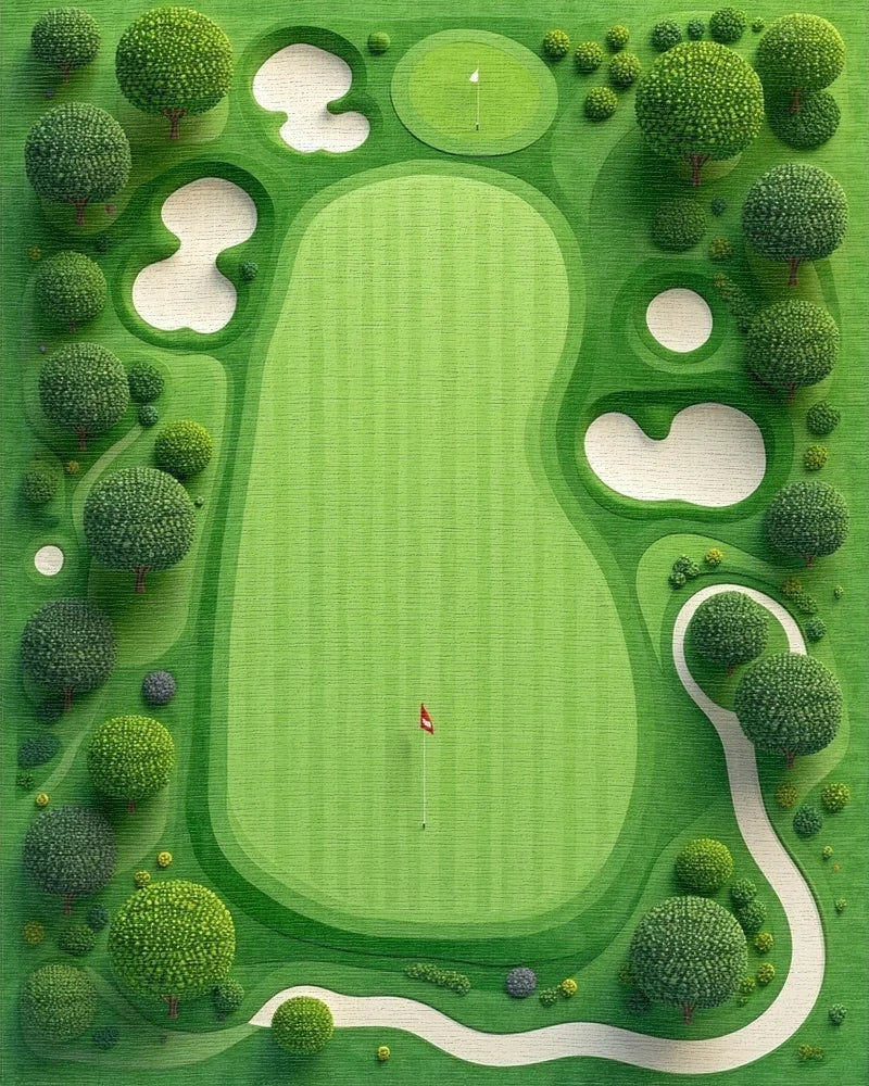 Green Golf Course Aerial View Design Rug - Cutout View