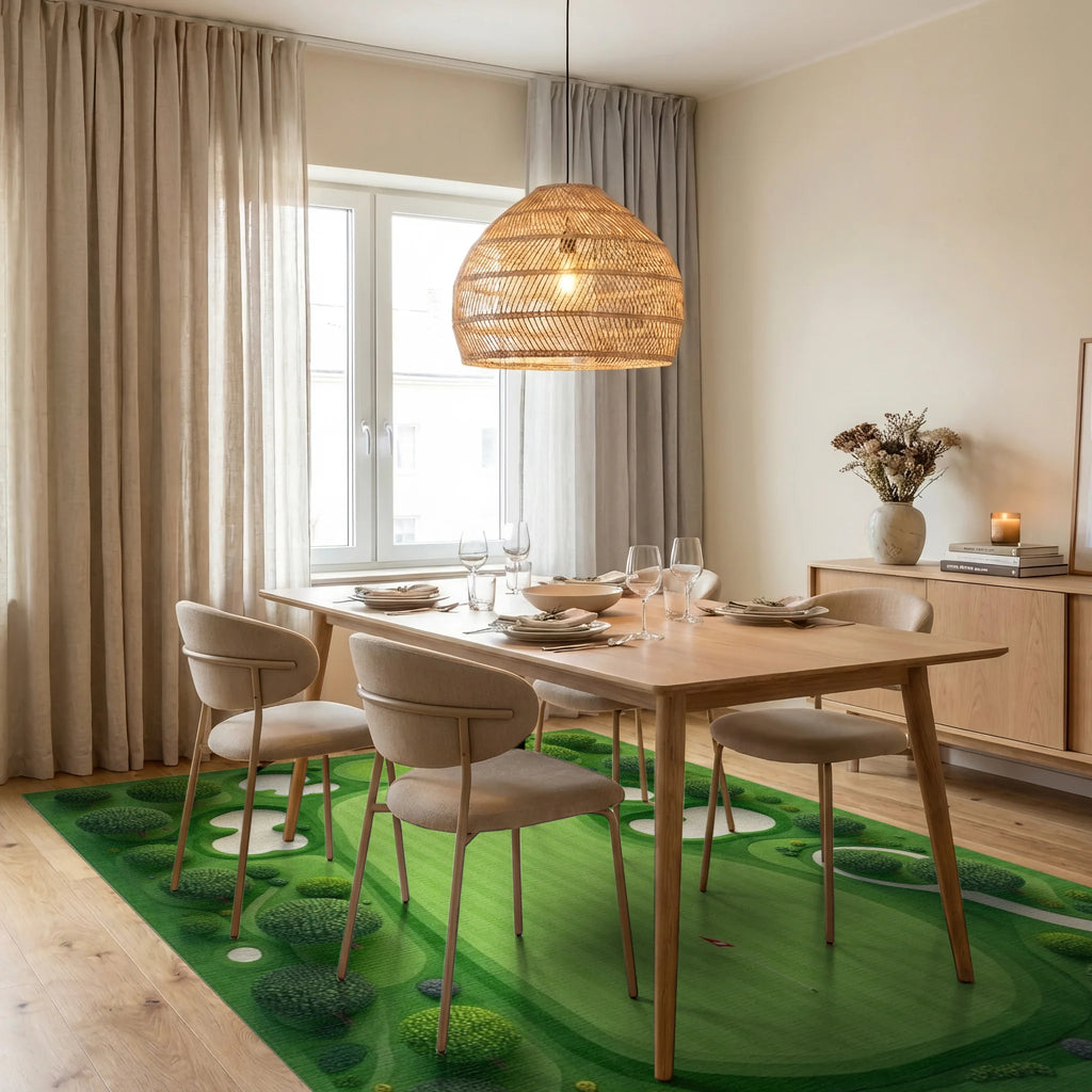 Green Golf Course Aerial View Design Rug - Dining Room View