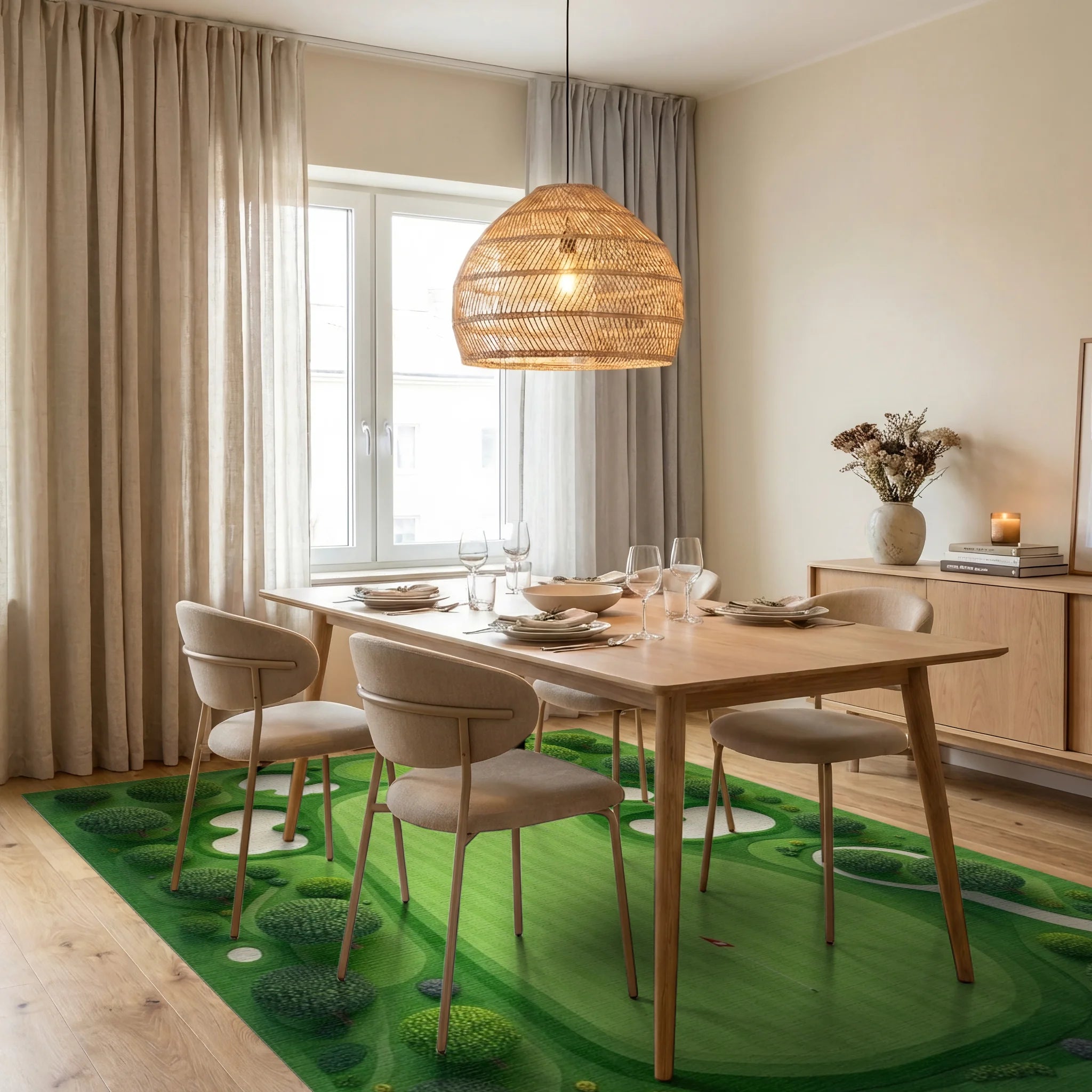Green Golf Course Aerial View Design Rug - Dining Room View