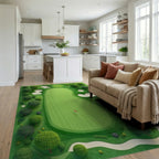 Green Golf Course Aerial View Design Rug - Living Room View