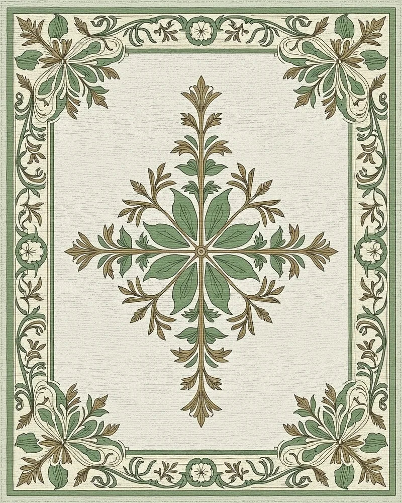 Green Laurel Border with Crested Center Rug - Cutout View