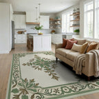 Green Laurel Border with Crested Center Rug Living Room View