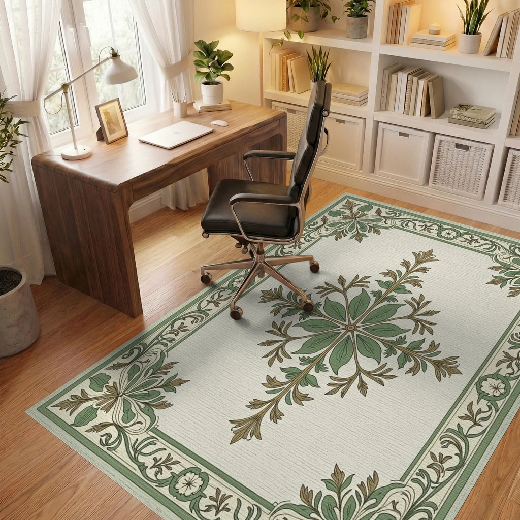 Green Laurel Border with Crested Center Rug Office View