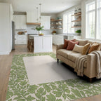 Green Leafy Vine Pattern Rug Living Room View