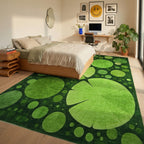 Green Lily Pad Patterned Rug - Bedroom View