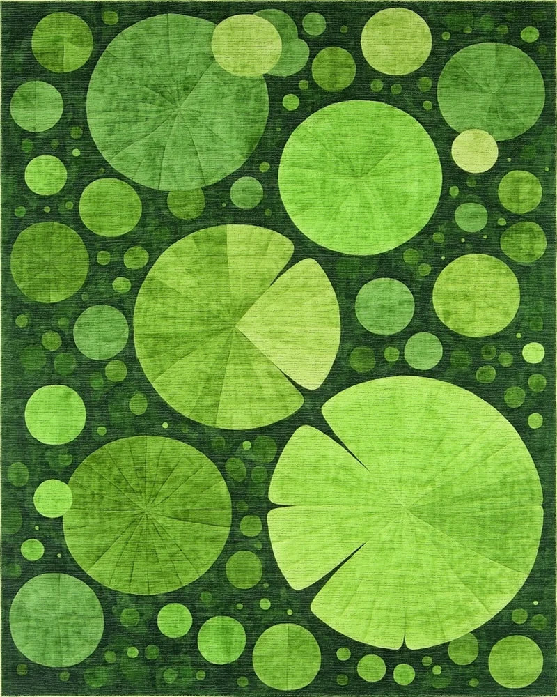 Green Lily Pad Patterned Rug - Cutout View