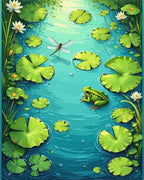 Green Lilypad Pond With Dragonfly Frog Rug - Cutout View