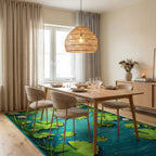 Green Lilypad Pond With Dragonfly Frog Rug - Dining Room View