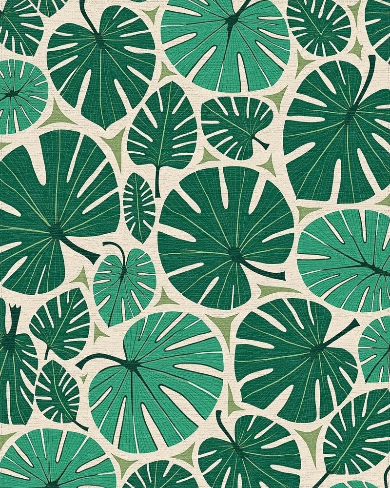 Green Tropical Monstera Leaf Collage Rug - Cutout View