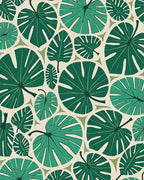 Green Tropical Monstera Leaf Collage Rug - Cutout View