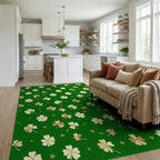 Green White Gold Shamrock Rug - Living Room View
