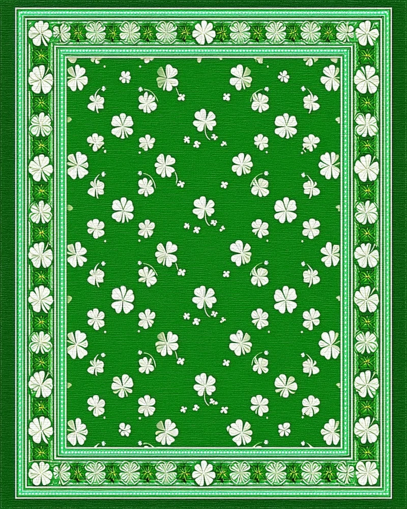 Green White Shamrock Border Rug - Cutout View
