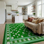 Green White Shamrock Border Rug - Living Room View