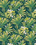 Green Yellow Tropical Floral Pattern Rug - Cutout View