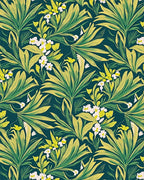 Green Yellow Tropical Floral Pattern Rug - Cutout View