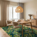 Green Yellow Tropical Floral Pattern Rug Dining Room View