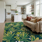 Green Yellow Tropical Floral Pattern Rug Living Room View