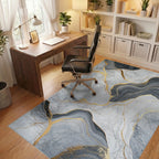 Grey Marble Gold Vein Abstract Rug - Office View