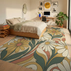 Groovy Daisy Swirl Floral Rug Bedroom View