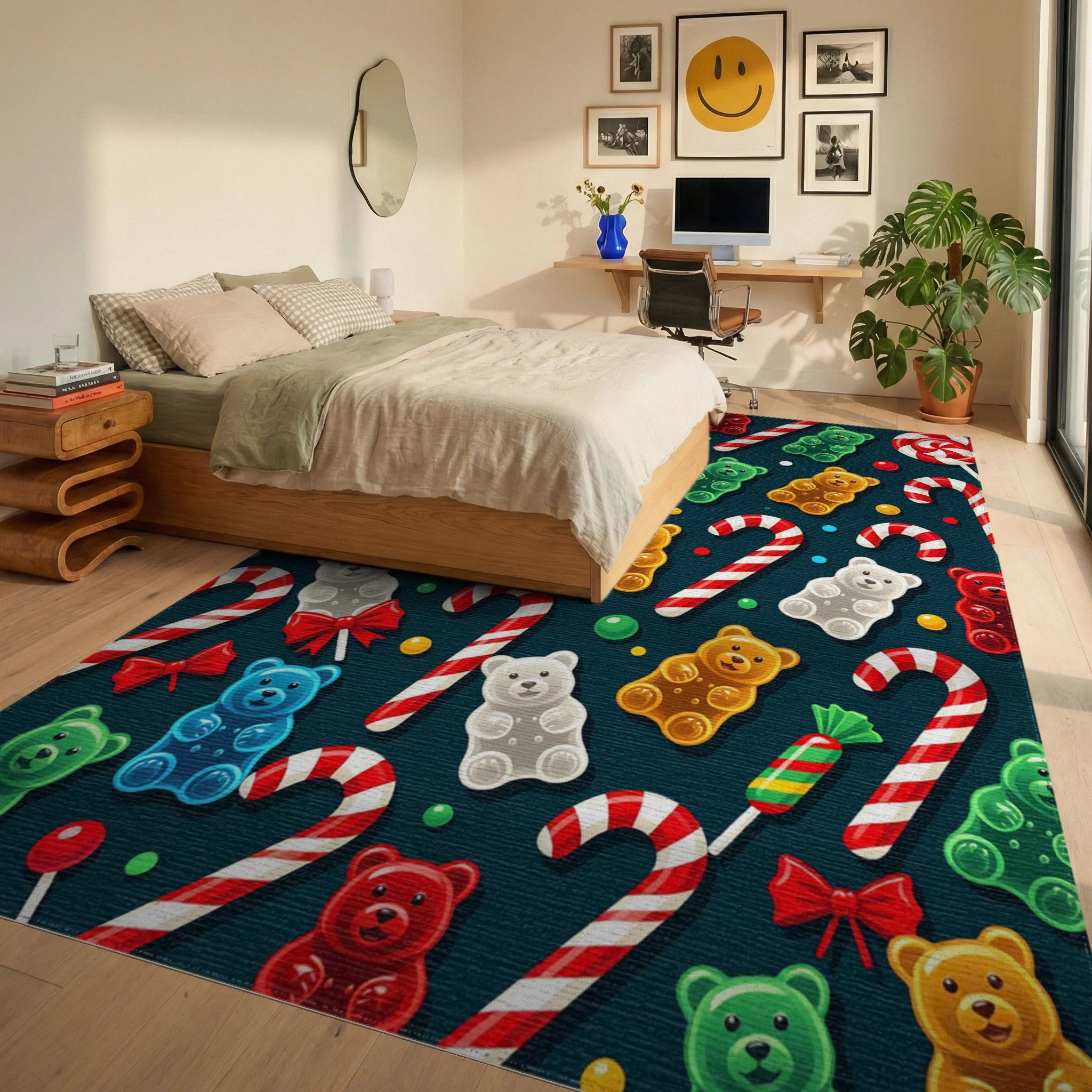 Gummy Bears and Candy Canes Rug Bedroom View