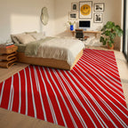 Hand Drawn Candy Cane Stripe Pattern Rug Bedroom View