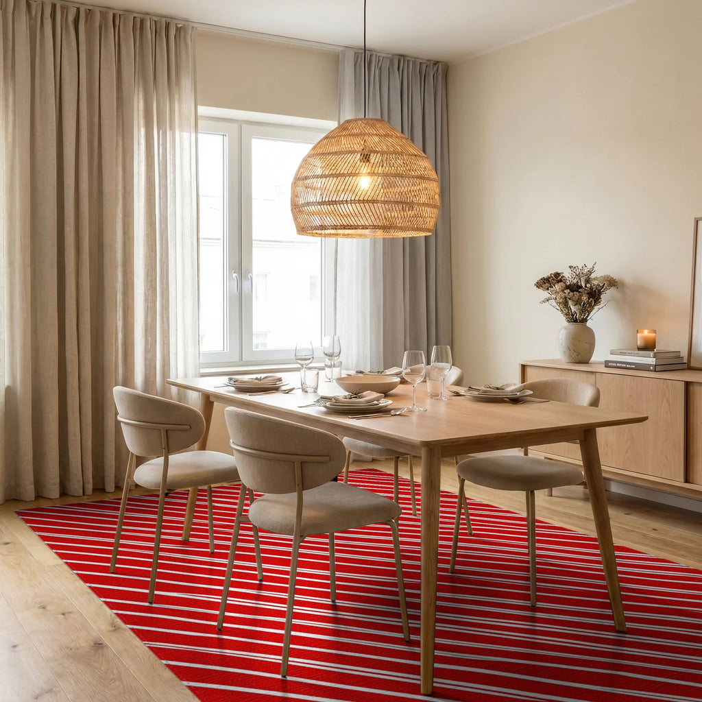 Hand Drawn Candy Cane Stripe Pattern Rug Dining Room View