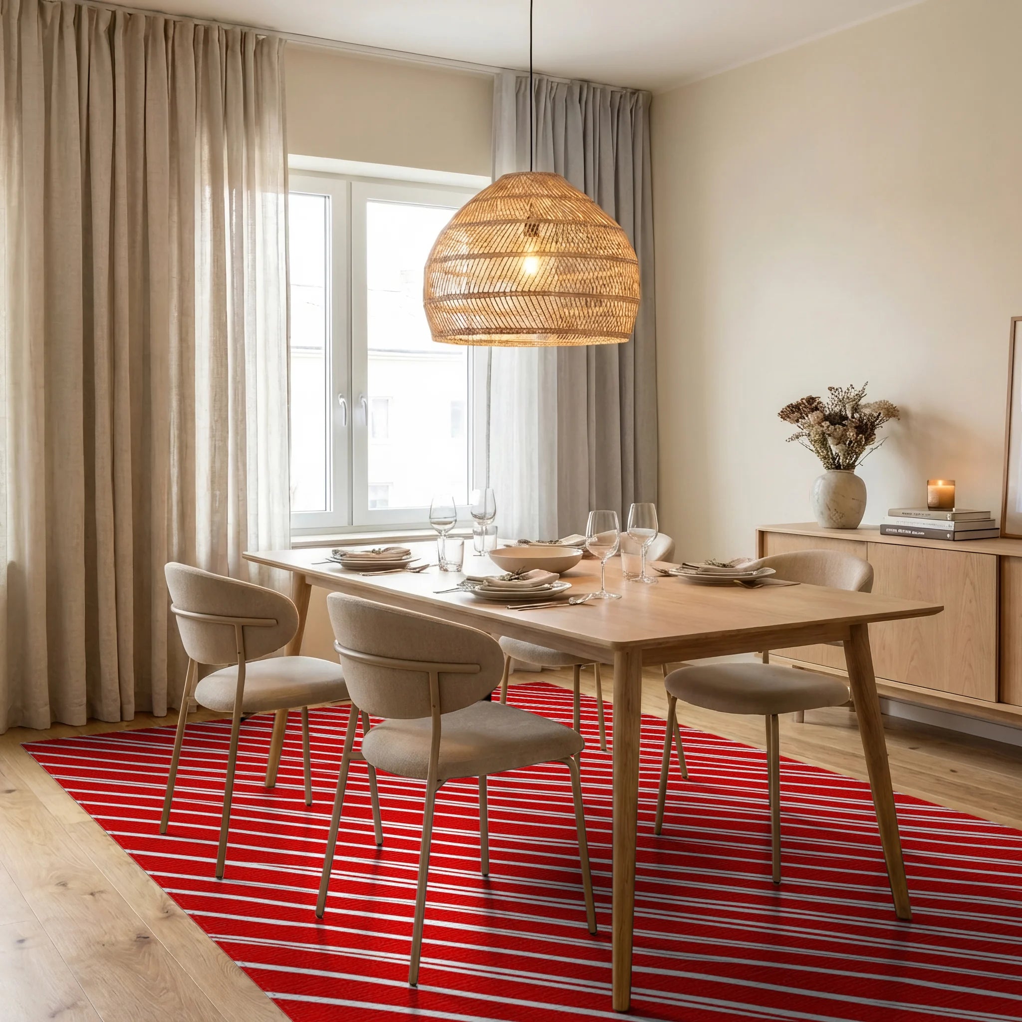 Hand Drawn Candy Cane Stripe Pattern Rug Dining Room View