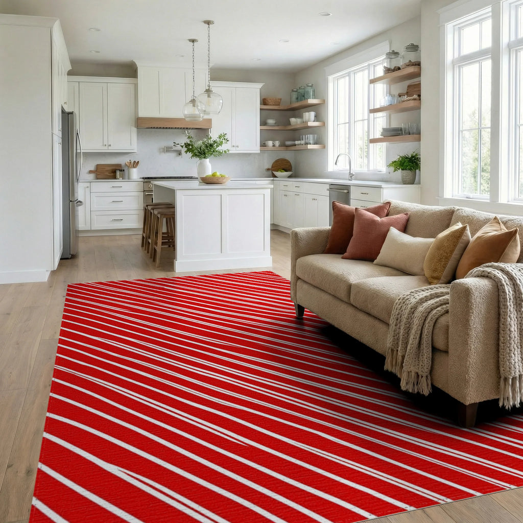 Hand Drawn Candy Cane Stripe Pattern Rug Living Room View