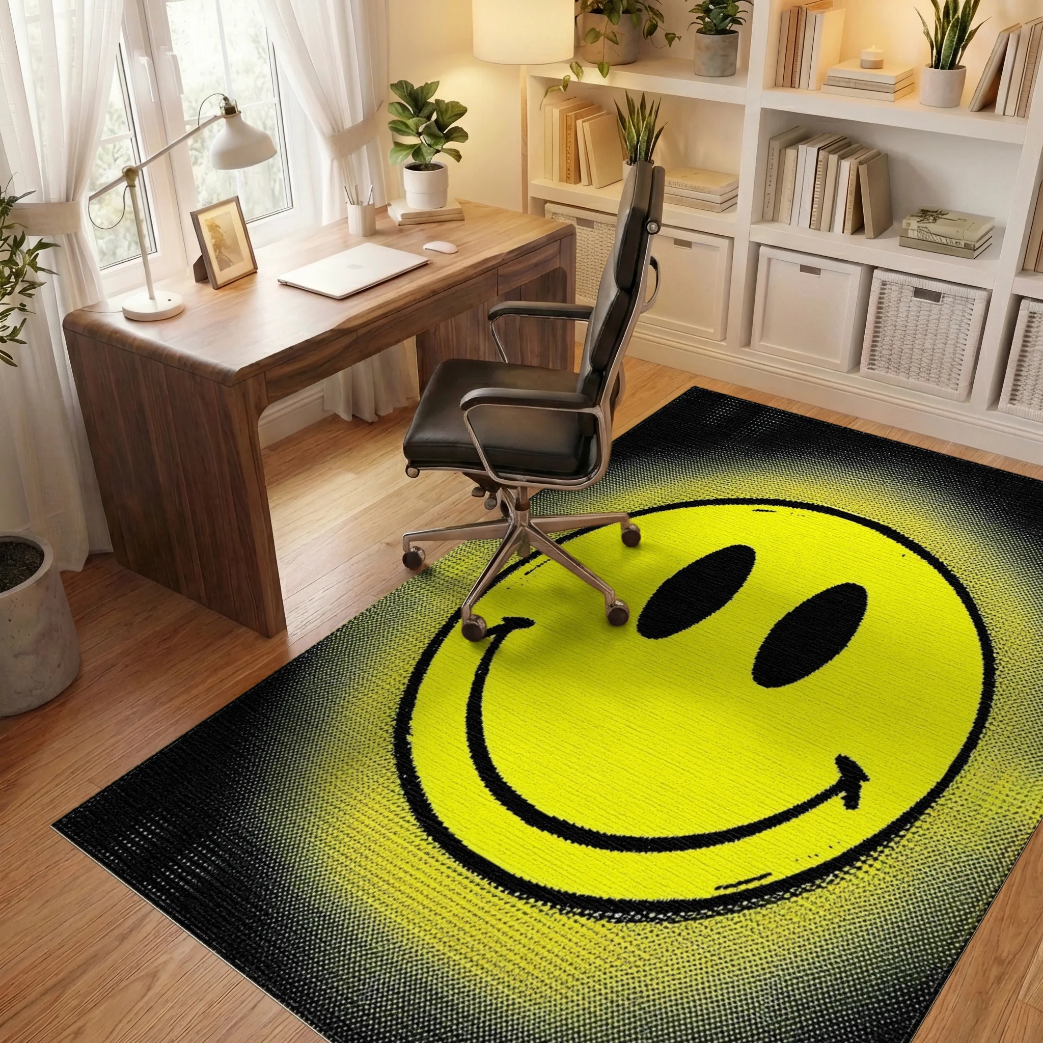 Happy Yellow Smiley Face Halftone Rug - Office View