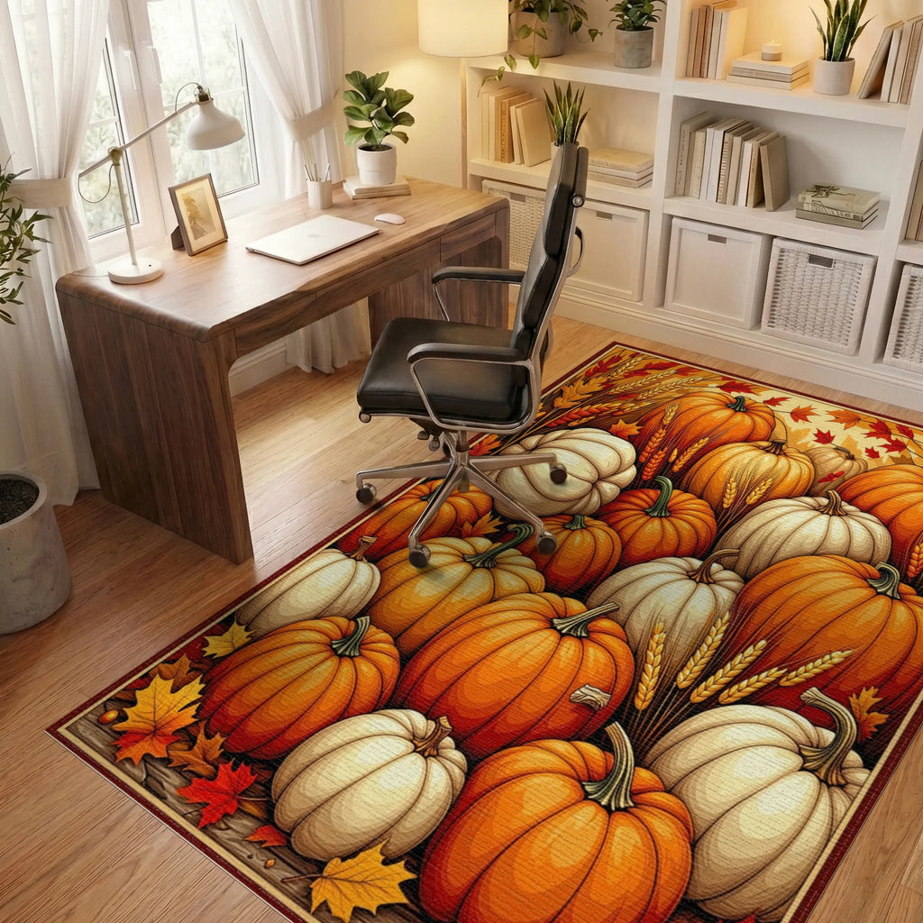 Harvest Pumpkin Patch Pattern Rug - Office View