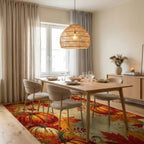 Harvest Pumpkins Autumn Leaves Design Rug - Dining Room View