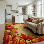 Harvest Pumpkins Autumn Leaves Design Rug - Living Room View
