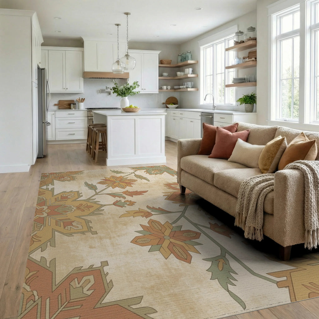 Heritage Floral Medallion Earth Tones Rug Living Room View