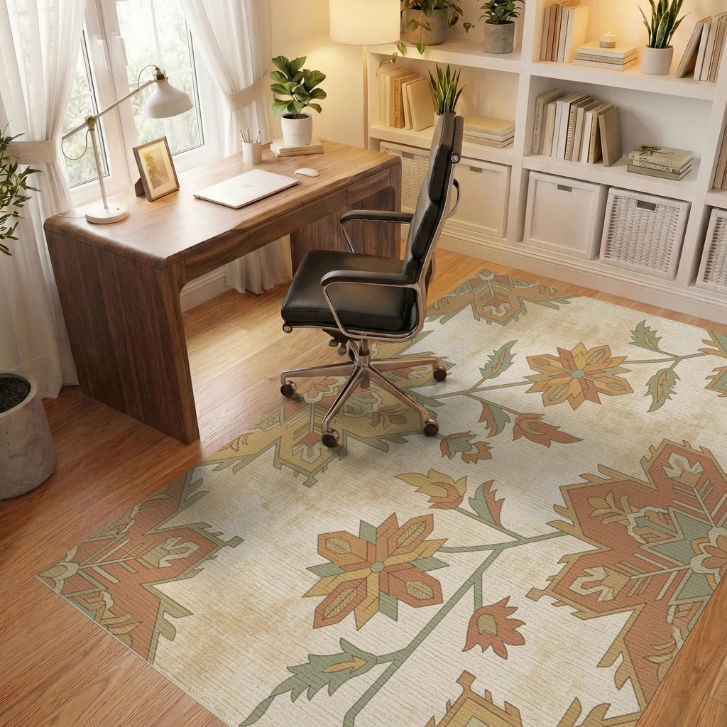 Heritage Floral Medallion Earth Tones Rug Office View