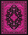 Hot Pink Intricate Floral Black Rug - Cutout View
