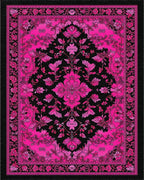 Hot Pink Intricate Floral Black Rug - Cutout View