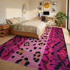 Hot Pink Leo Spots Ikat Rug - Bedroom View