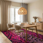 Hot Pink Leo Spots Ikat Rug - Dining Room View