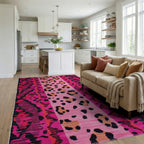 Hot Pink Leo Spots Ikat Rug - Living Room View